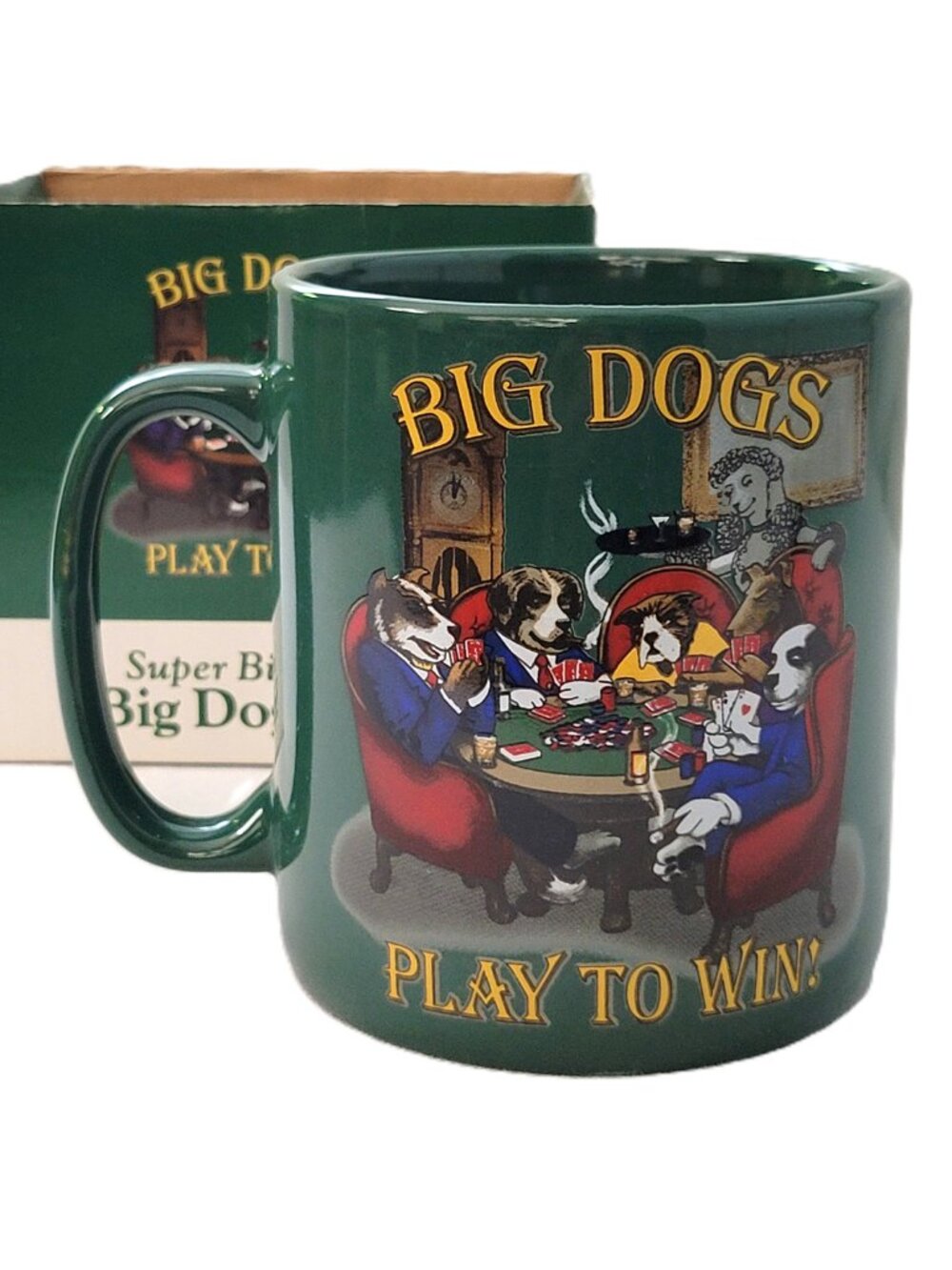 Big Dogs Play To Win Poker Mug 30oz Jumbo Dogs Playing Cards with Original Box